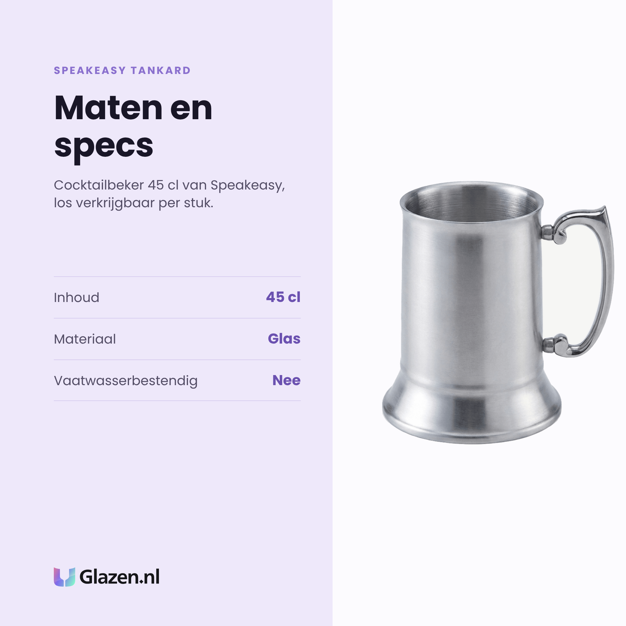 Speakeasy Tankard cocktailbeker 45 cl specificaties: inhoud 45 cl, glas, los verkrijgbaar per stuk
