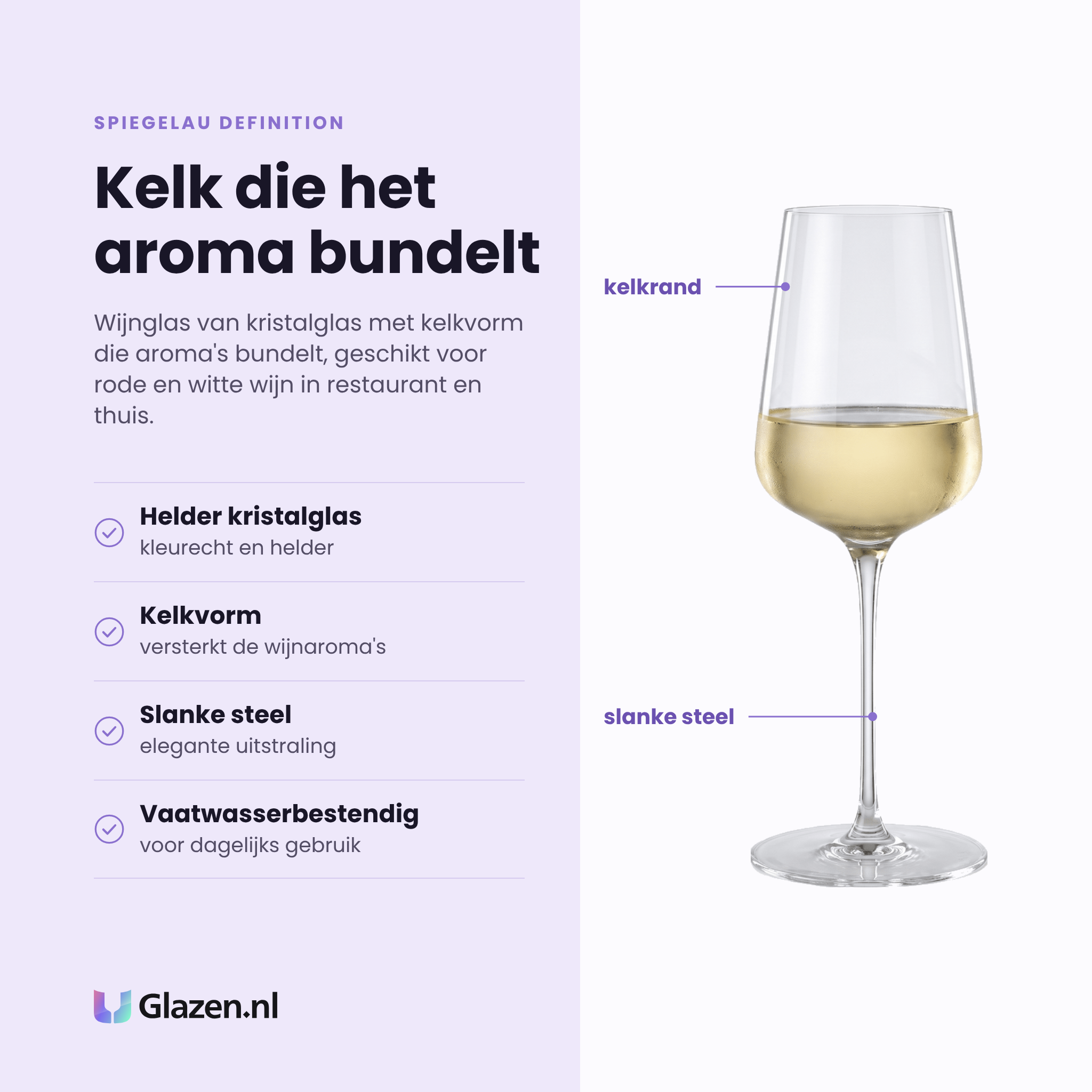 Spiegelau Definition wijnglas 43,5 cl eigenschappen: helder kristalglas, kelkvorm versterkt de wijnaroma's, slanke steel, vaatwasserbestendig