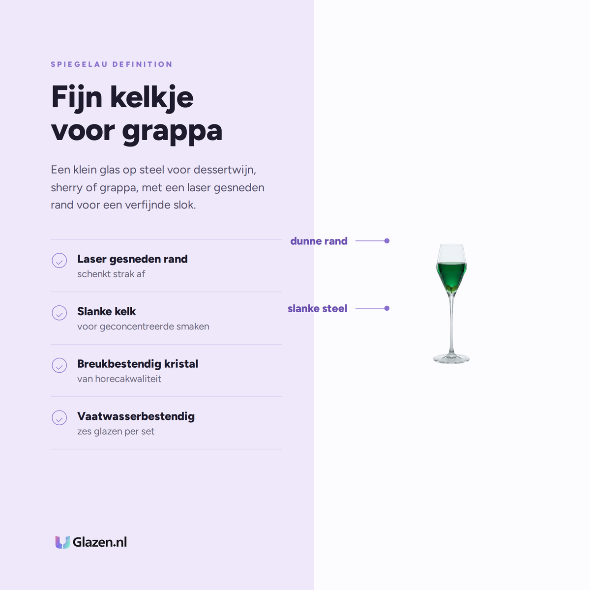 Spiegelau Definition Likeurglas 13,6 Cl, 6 Stuks eigenschappen: laser gesneden rand, slanke kelk, breukbestendig kristal, vaatwasserbestendig