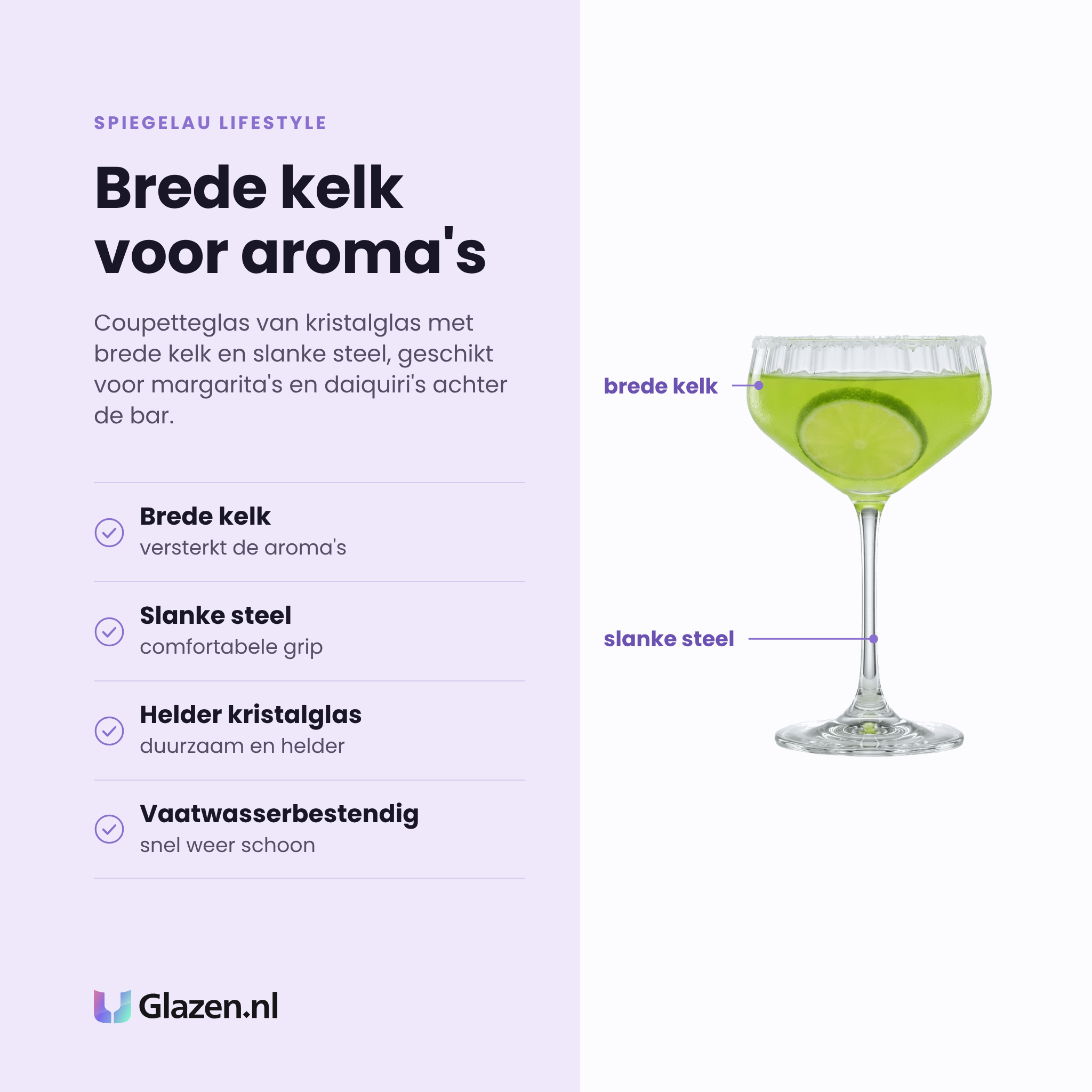 Spiegelau Lifestyle coupetteglas 31 cl eigenschappen: brede kelk versterkt de aroma's, slanke steel, helder kristalglas, vaatwasserbestendig
