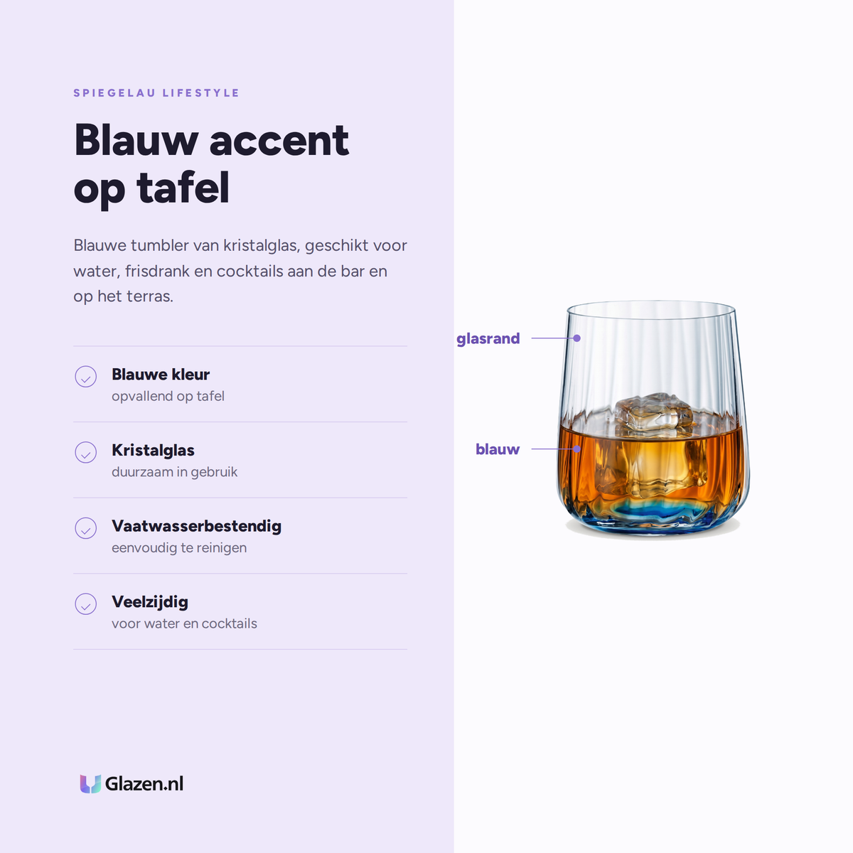 Spiegelau Lifestyle Tumbler 34 Cl Blauw eigenschappen: blauwe kleur, kristalglas, vaatwasserbestendig, veelzijdig