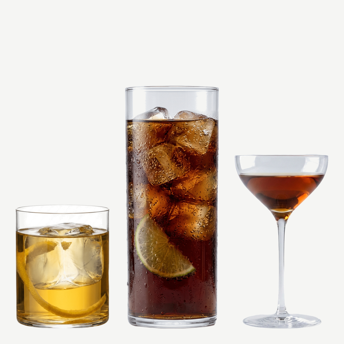Stölzle Lausitz Kyoto barset met tumbler, longdrinkglas en likeurglas gevuld