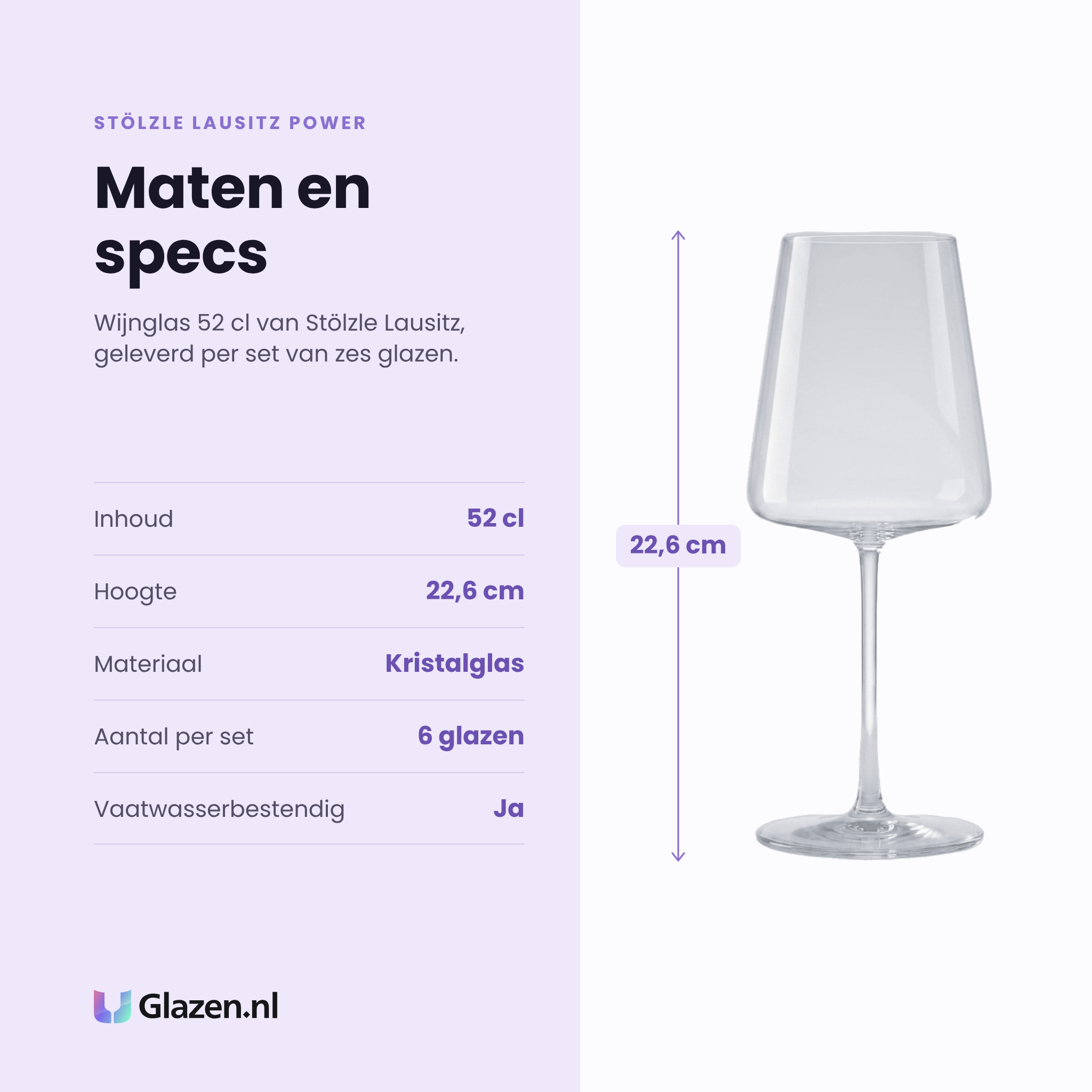Stölzle Lausitz Power wijnglas 52 cl specificaties: inhoud 52 cl, hoogte 22,6 cm, kristalglas, set van 6