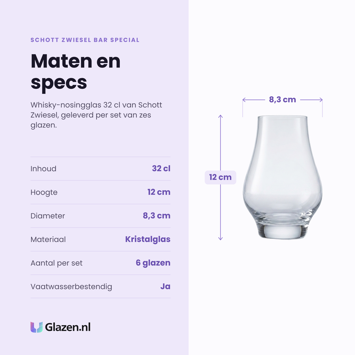 Schott Zwiesel Bar Special whisky-nosingglas 32 cl specificaties: inhoud 32 cl, hoogte 12 cm, diameter 8,3 cm, kristalglas, set van 6
