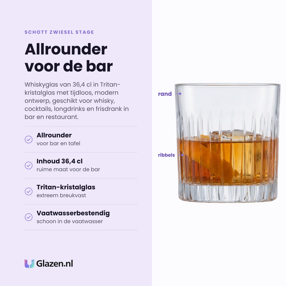 Schott Zwiesel Stage whiskyglas 36,4 cl eigenschappen: allrounder voor bar en tafel, inhoud 36,4 cl, tritan-kristalglas, vaatwasserbestendig