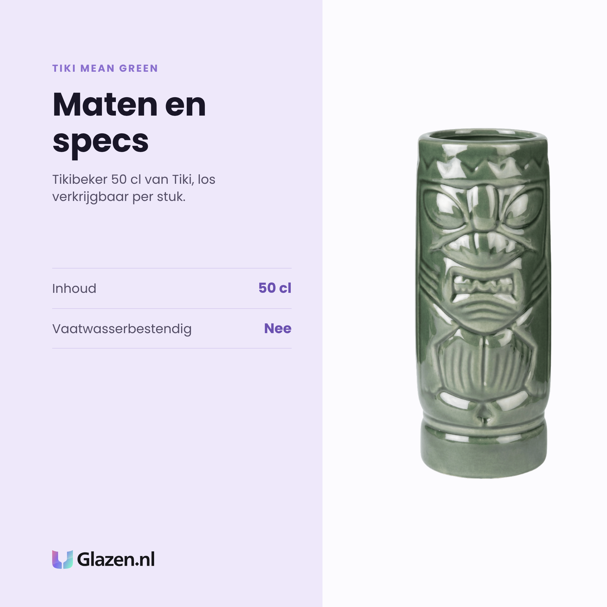 Tiki Mean Green tikibeker 50 cl specificaties: inhoud 50 cl, niet vaatwasserbestendig, los per stuk