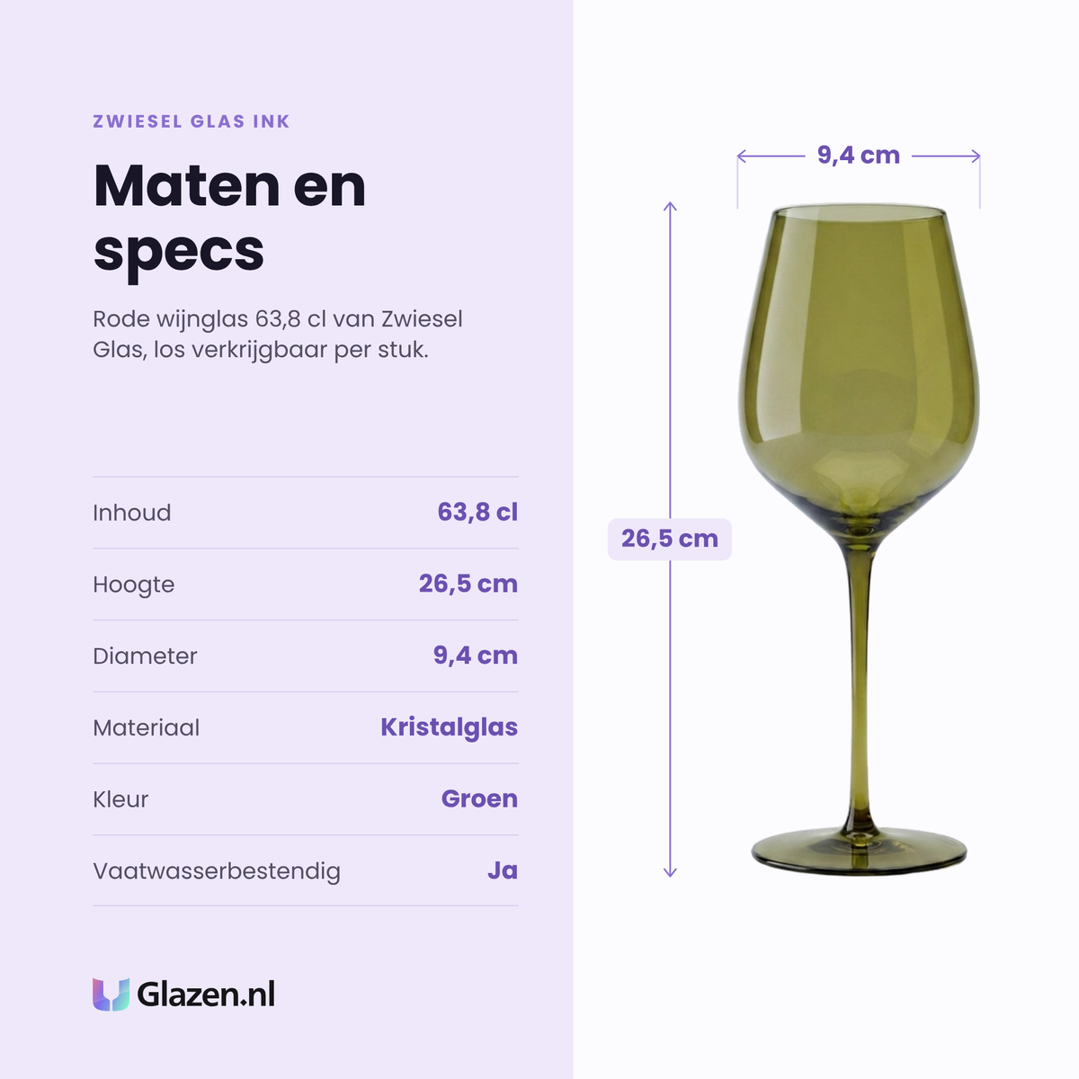 Zwiesel Glas Ink rode wijnglas 63,8 cl specificaties: inhoud 63,8 cl, hoogte 26,5 cm, diameter 9,4 cm, kristalglas, los per stuk