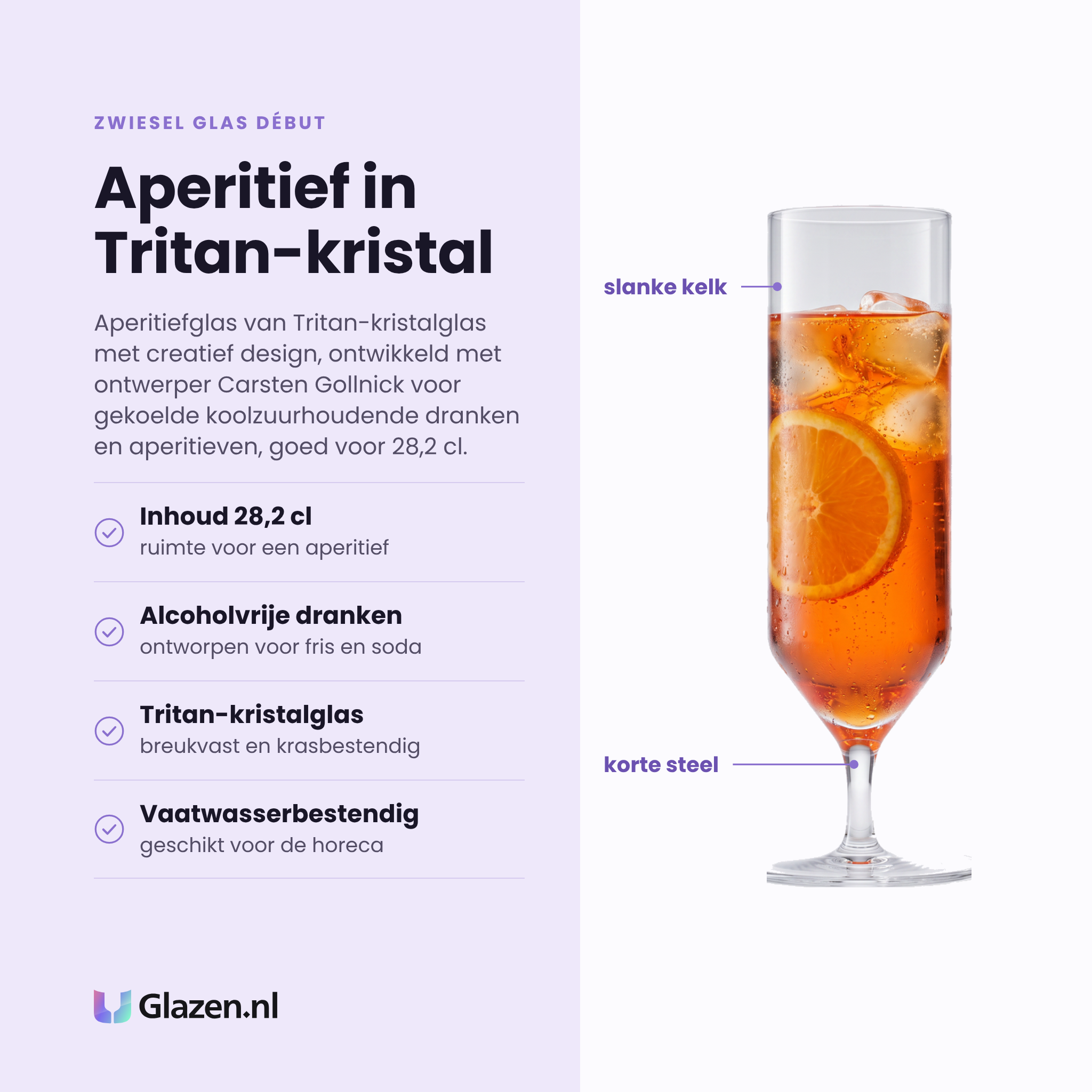 Zwiesel Glas Début aperitiefglas 28,2 cl eigenschappen: tritan-kristalglas, ontworpen voor alcoholvrije dranken, breukvast en krasbestendig, vaatwasserbestendig