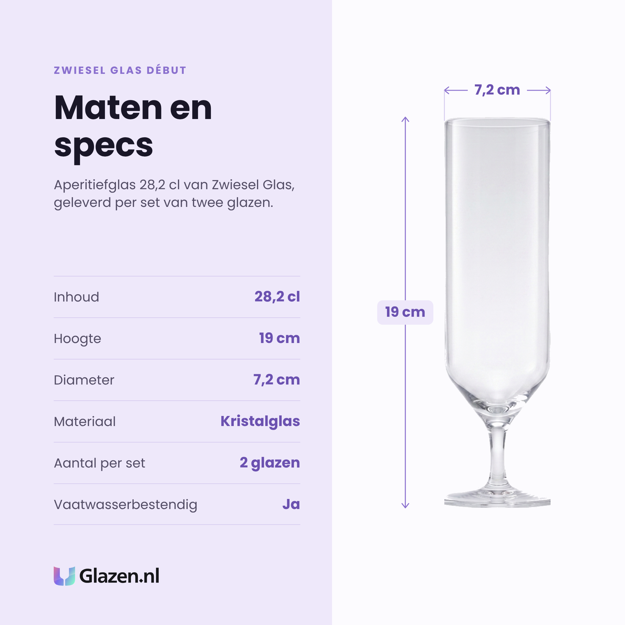 Zwiesel Glas Début aperitiefglas 28,2 cl specificaties: inhoud 28,2 cl, hoogte 19 cm, diameter 7,2 cm, kristalglas, set van 2