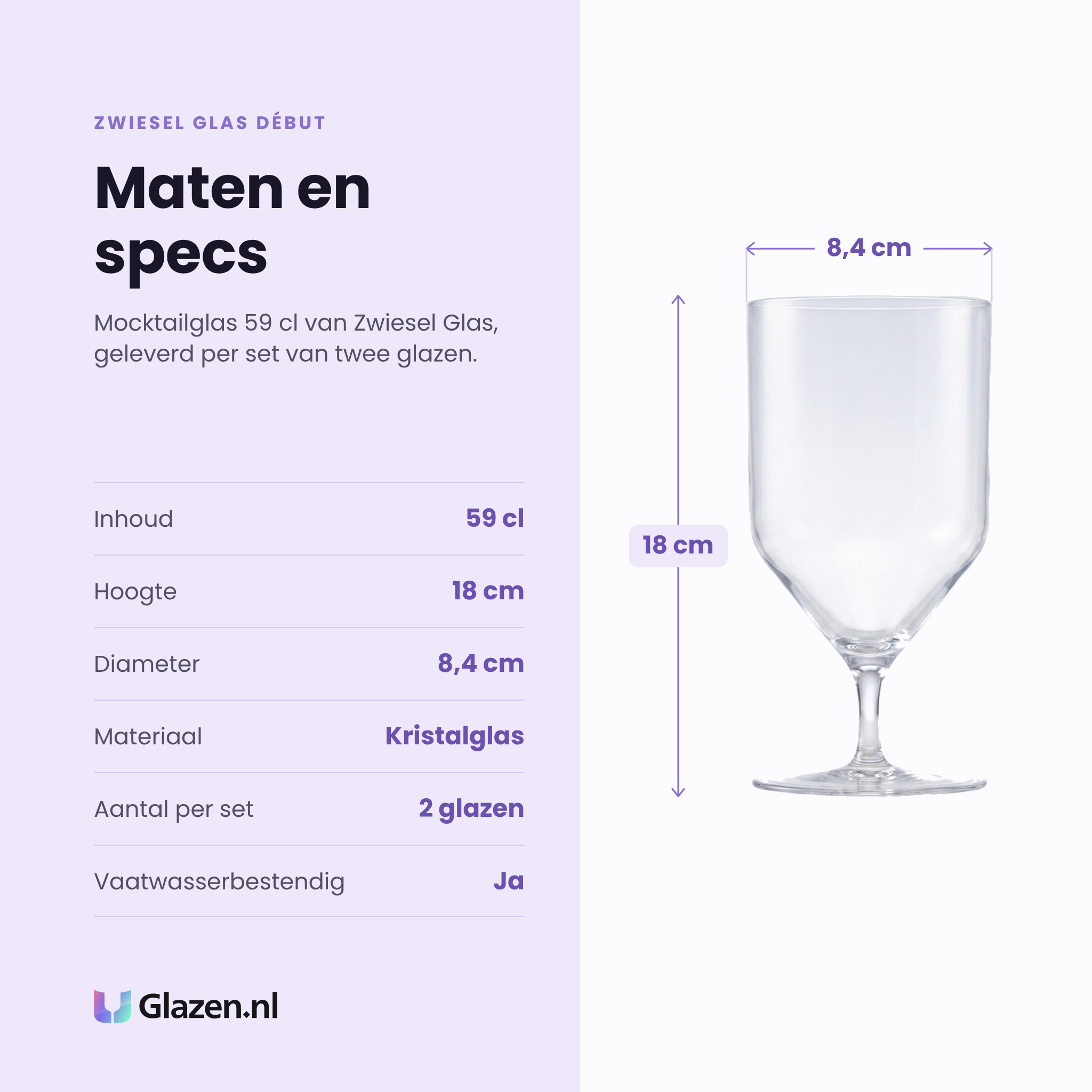 Zwiesel Glas Début mocktailglas 59 cl specificaties: inhoud 59 cl, hoogte 18 cm, diameter 8,4 cm, kristalglas, set van 2