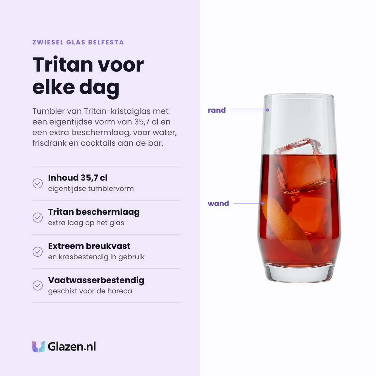 Zwiesel Glas Belfesta tumbler 35,7 cl eigenschappen: inhoud 35,7 cl, tritan beschermlaag, extreem breukvast, vaatwasserbestendig