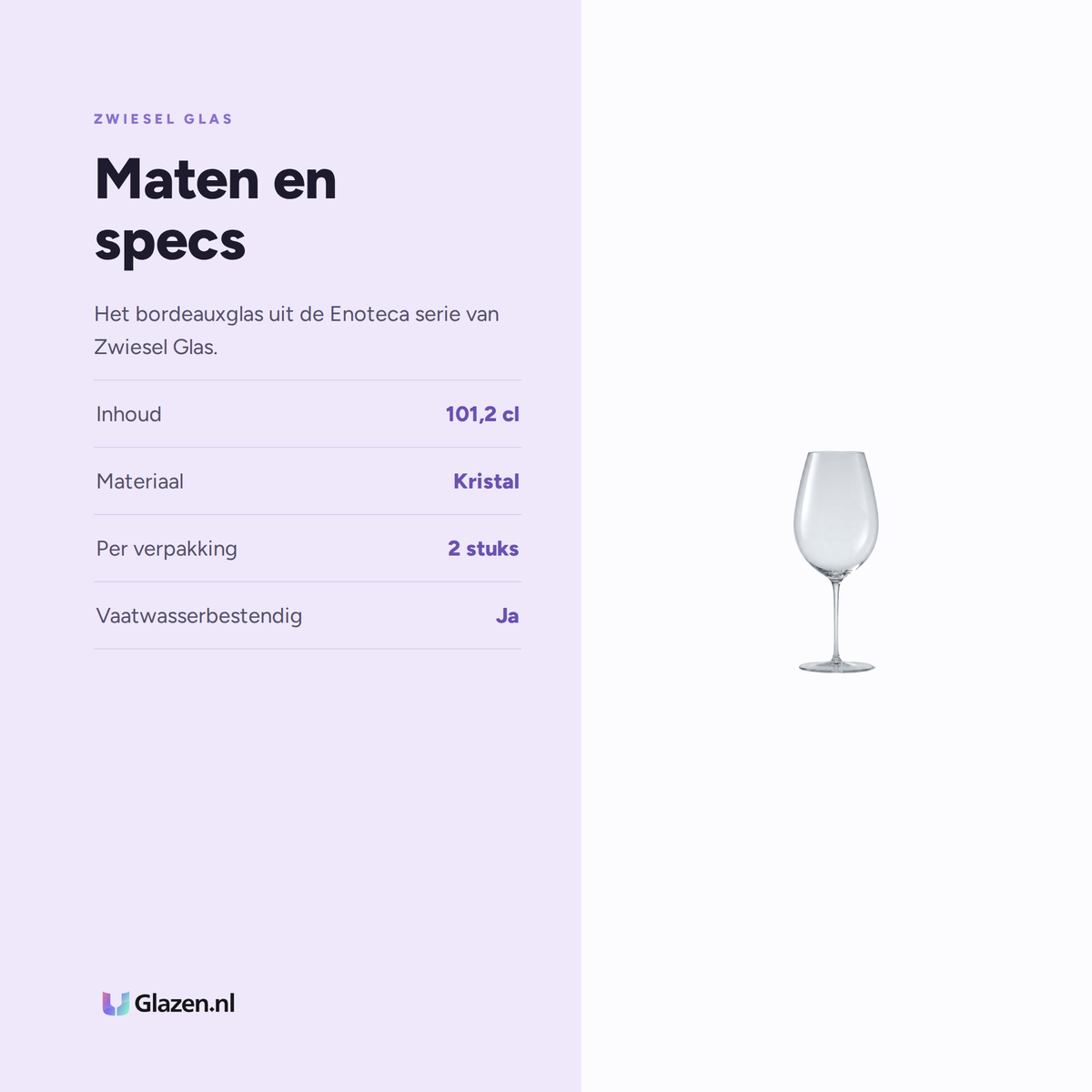 Maten en specs van Zwiesel Glas Enoteca Bordeauxglas Premier Cru 101,2 Cl in Geschenkverpakking