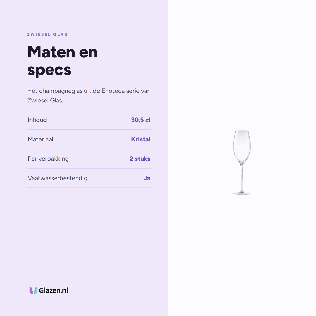 Maten en specs van Zwiesel Glas Enoteca Champagneglas 30,5 Cl met Mousseerpunt in Geschenkverpakking