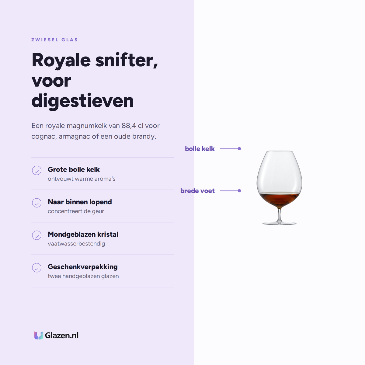 Eigenschappen van Zwiesel Glas Enoteca Cognacglas Magnum 88,4 Cl in Geschenkverpakking