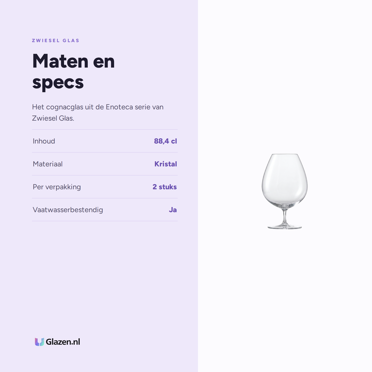 Maten en specs van Zwiesel Glas Enoteca Cognacglas Magnum 88,4 Cl in Geschenkverpakking