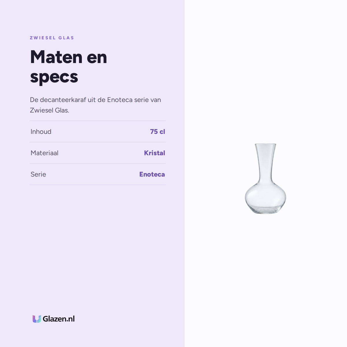 Maten en specs van Zwiesel Glas Enoteca Decanteerkaraf Rode Wijn 75 Cl