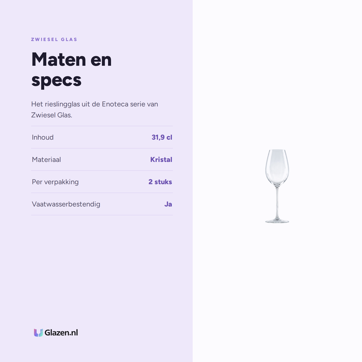 Maten en specs van Zwiesel Glas Enoteca Rieslingglas 31,9 Cl in Geschenkverpakking