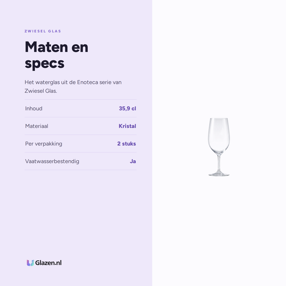 Maten en specs van Zwiesel Glas Enoteca Waterglas 35,9 Cl in Geschenkverpakking