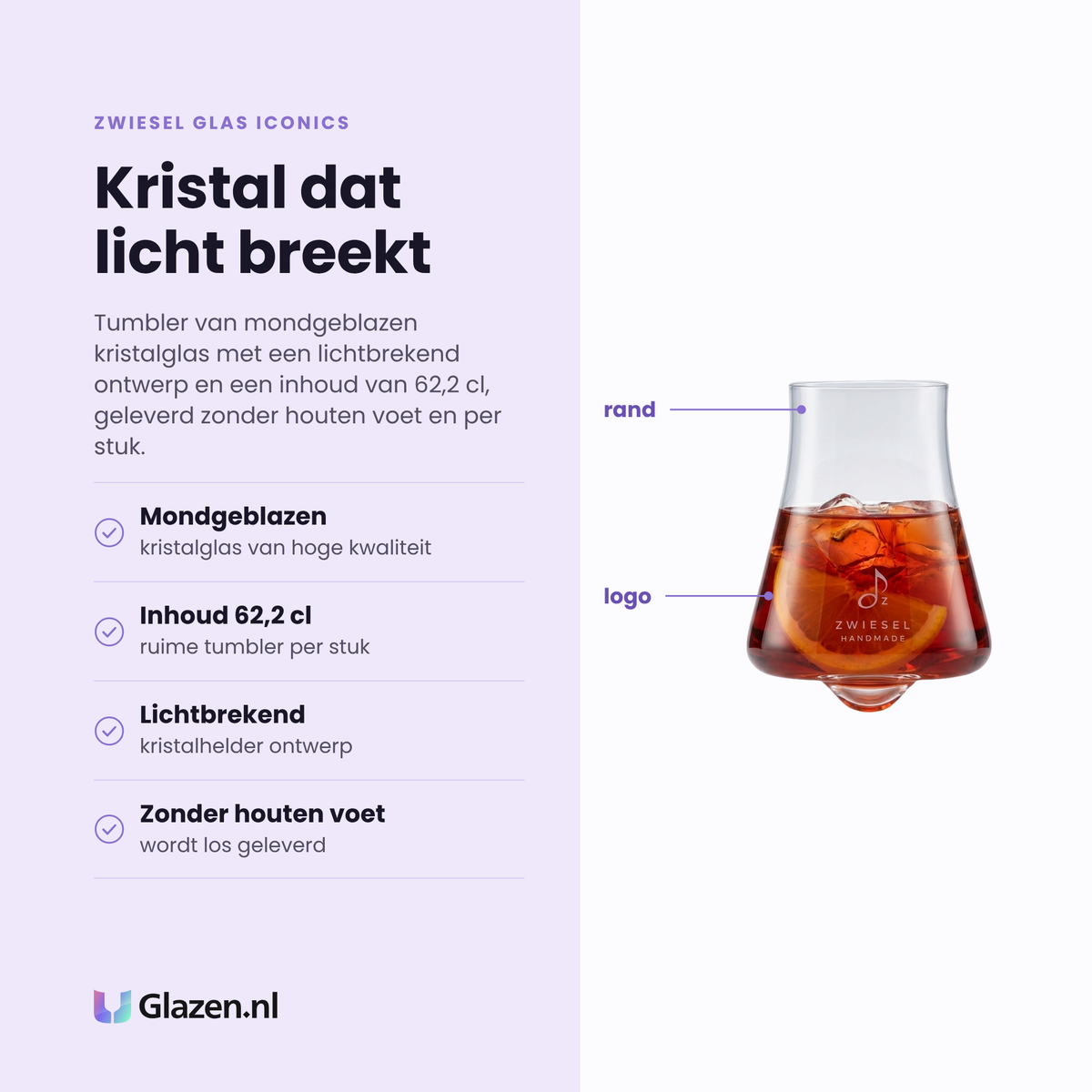 Zwiesel Glas Iconics tumbler 62,2 cl eigenschappen: mondgeblazen kristalglas, inhoud 62,2 cl, kristalhelder lichtbrekend ontwerp, zonder houten voet geleverd