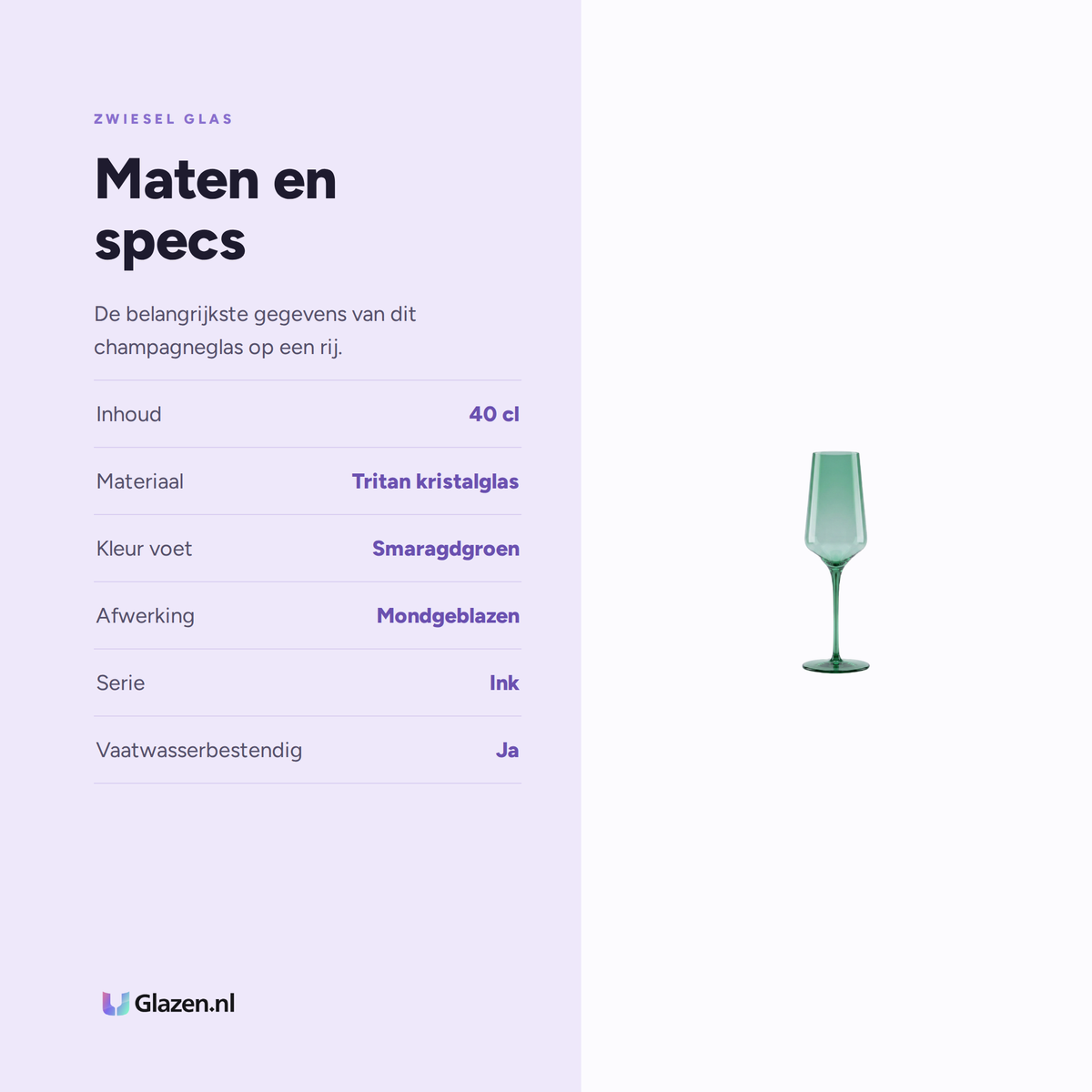 Maten en specificaties van Zwiesel Glas Ink Champagneglas 40 Cl Smaragdgroen