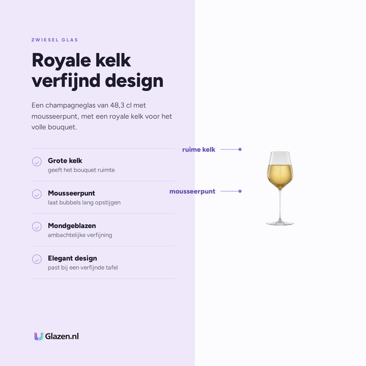 Eigenschappen van Zwiesel Glas Kolibri Champagneglas 48,3 Cl met Mousseerpunt