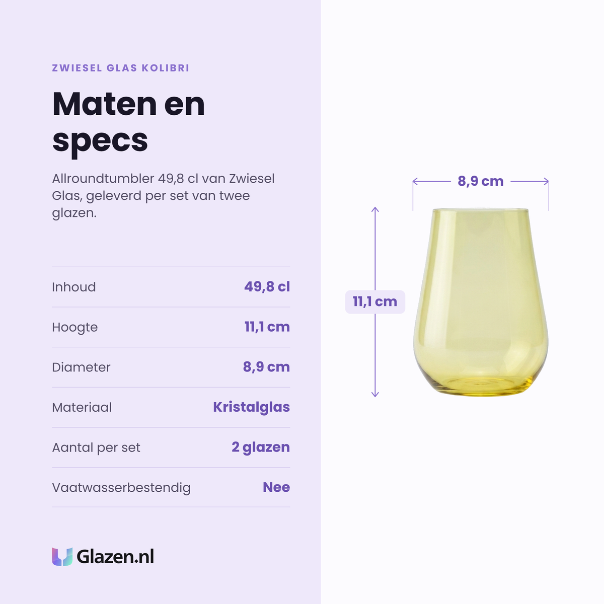 Zwiesel Glas Kolibri allroundtumbler 49,8 cl specificaties: inhoud 49,8 cl, hoogte 11,1 cm, diameter 8,9 cm, kristalglas, set van 2