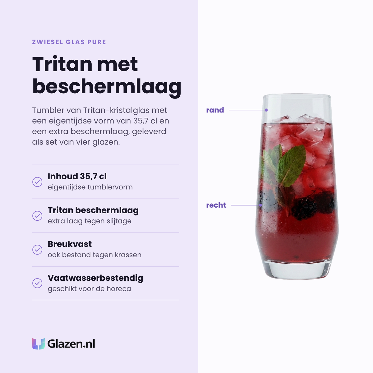 Zwiesel Glas Pure tumbler 35,7 cl eigenschappen: tritan kristalglas, inhoud 35,7 cl, extra beschermlaag, vaatwasserbestendig