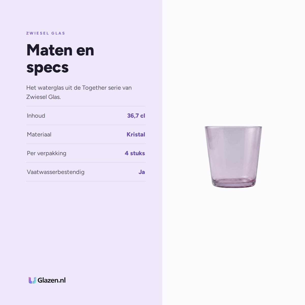 Maten en specs van Zwiesel Glas Together Waterglas 36,7 Cl Lila