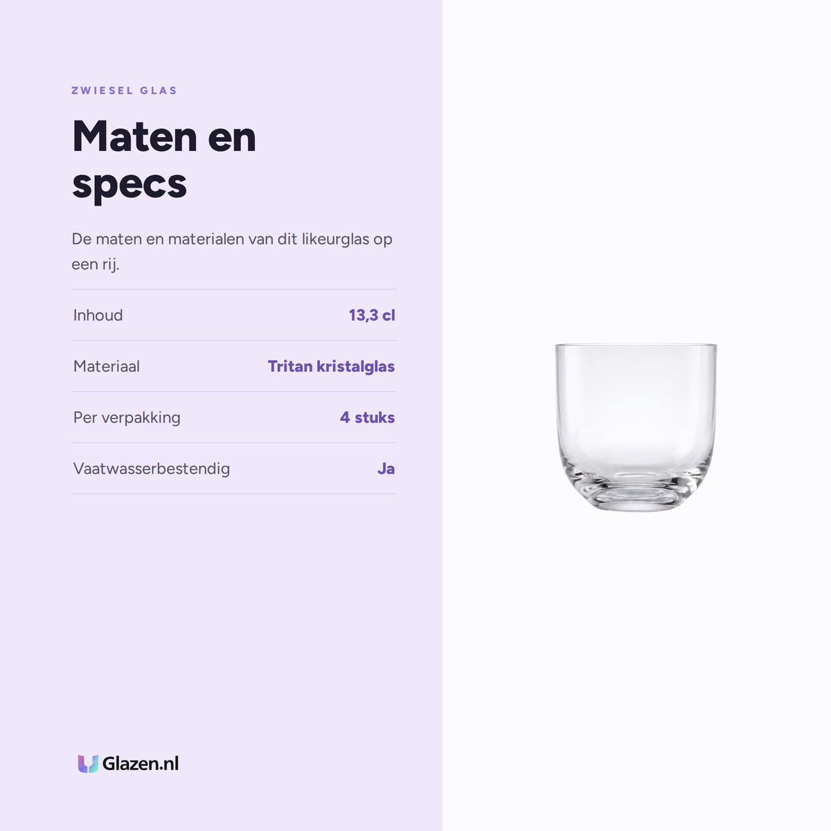 Maten en specificaties van de Zwiesel Glas Tone Saké Likeurglas 13,3 Cl - 4 Stuks