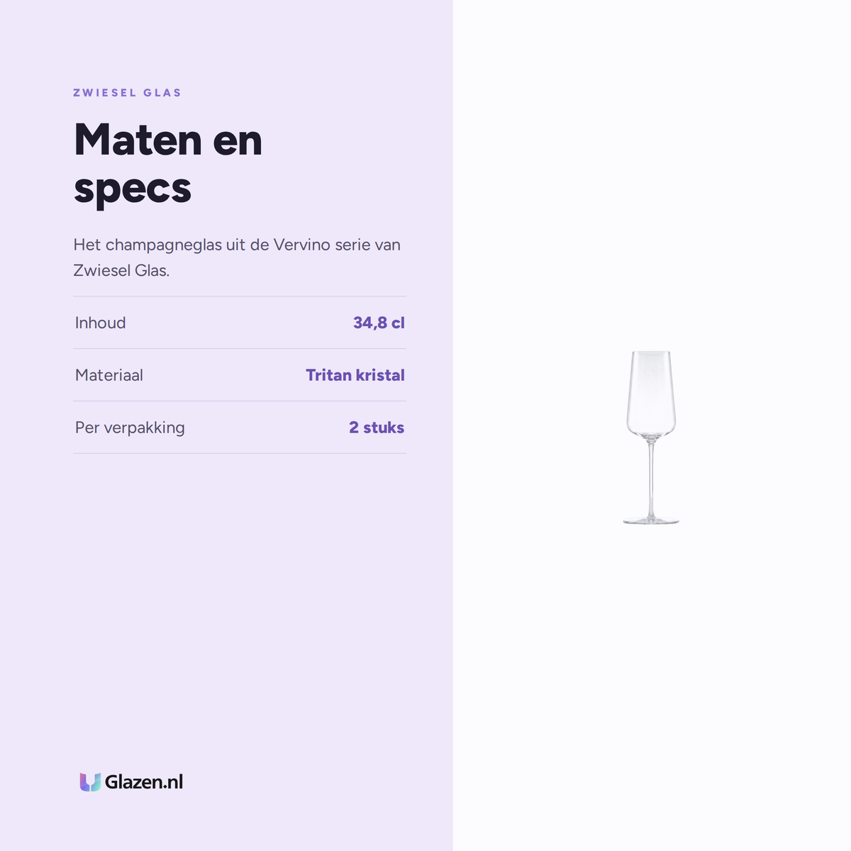 Maten en specs van Zwiesel Glas Vervino Champagneglas 34,8 Cl met Mousseerpunt in Geschenkverpakking