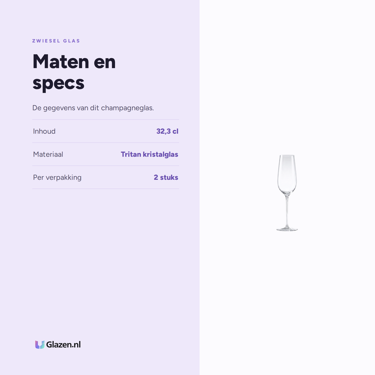 Maten en specs van de Zwiesel Glas Vuelo Champagneglas 32,3 Cl met Mousseerpunt - 2 Stuks
