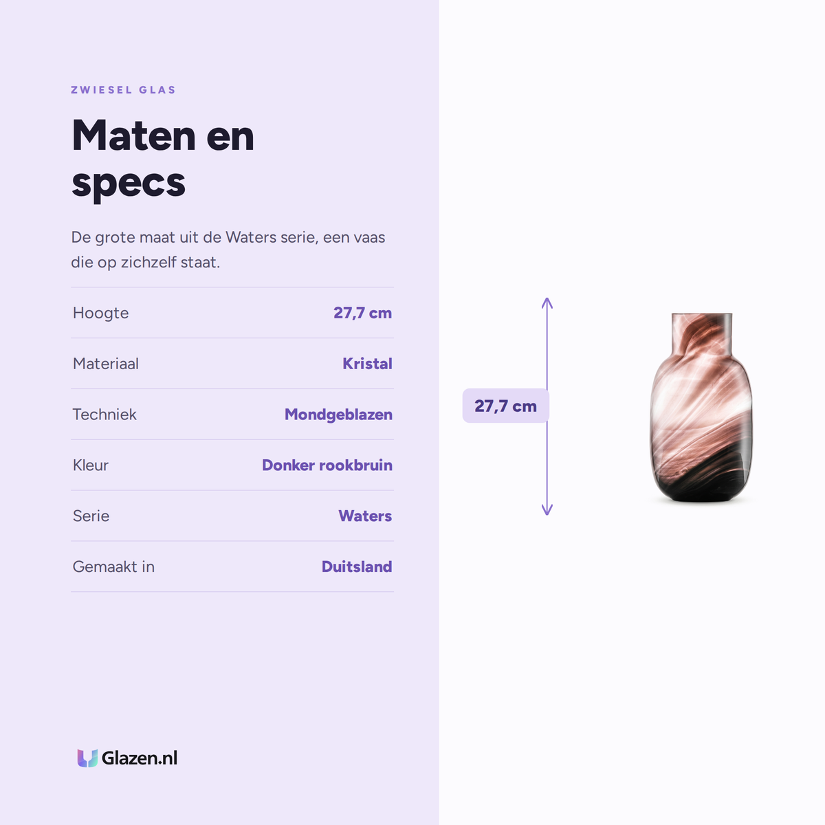 Maten en specs van de Zwiesel Glas Waters vaas groot donker