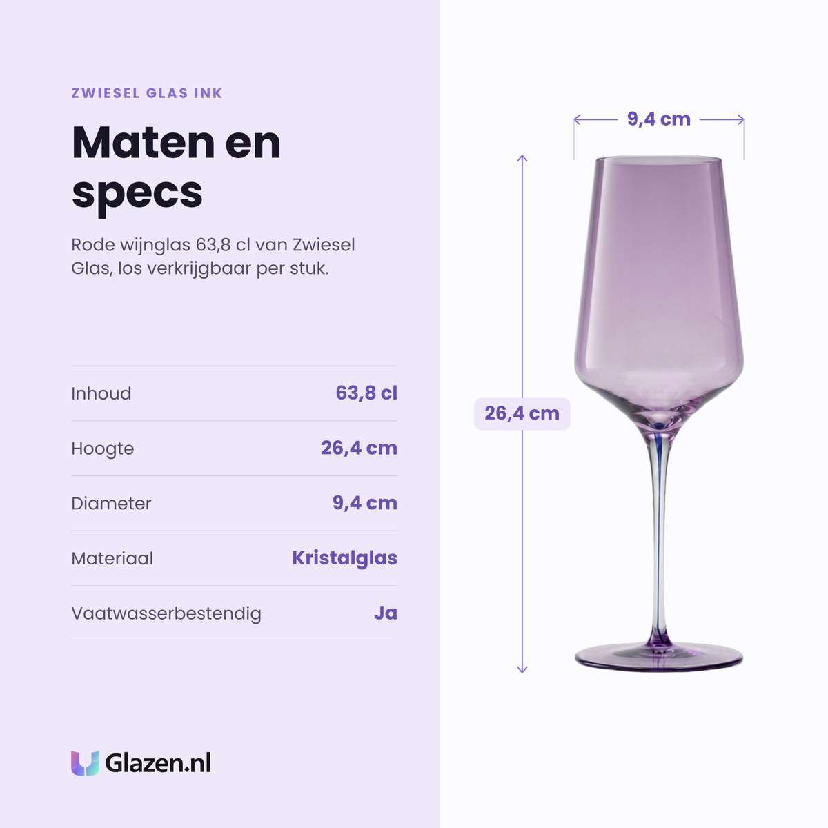 Zwiesel Glas Ink rode wijnglas 63,8 cl specificaties: inhoud 63,8 cl, hoogte 26,4 cm, diameter 9,4 cm, kristalglas, per stuk