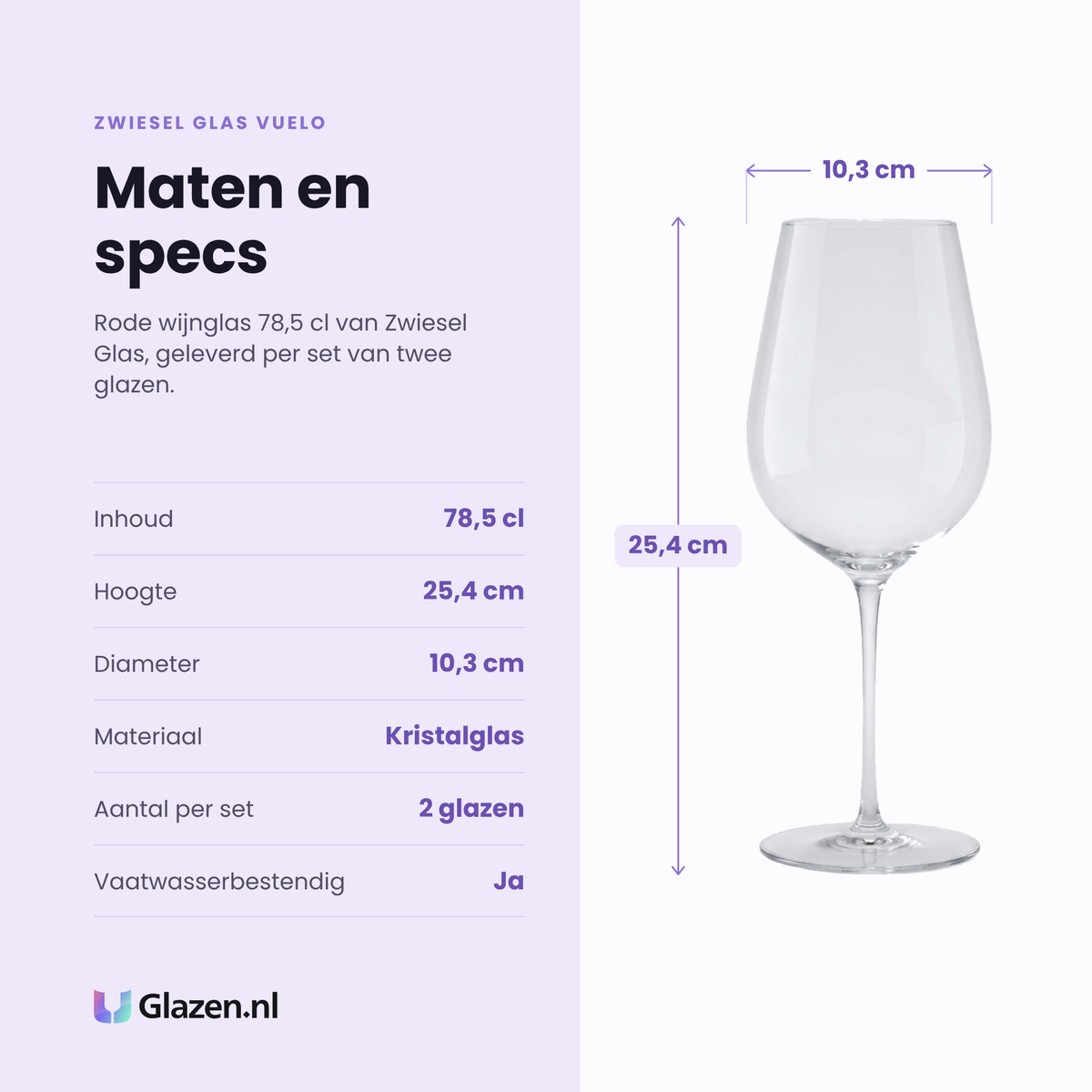 Zwiesel Glas Vuelo rode wijnglas 78,5 cl specificaties: inhoud 78,5 cl, hoogte 25,4 cm, diameter 10,3 cm, kristalglas, set van 2