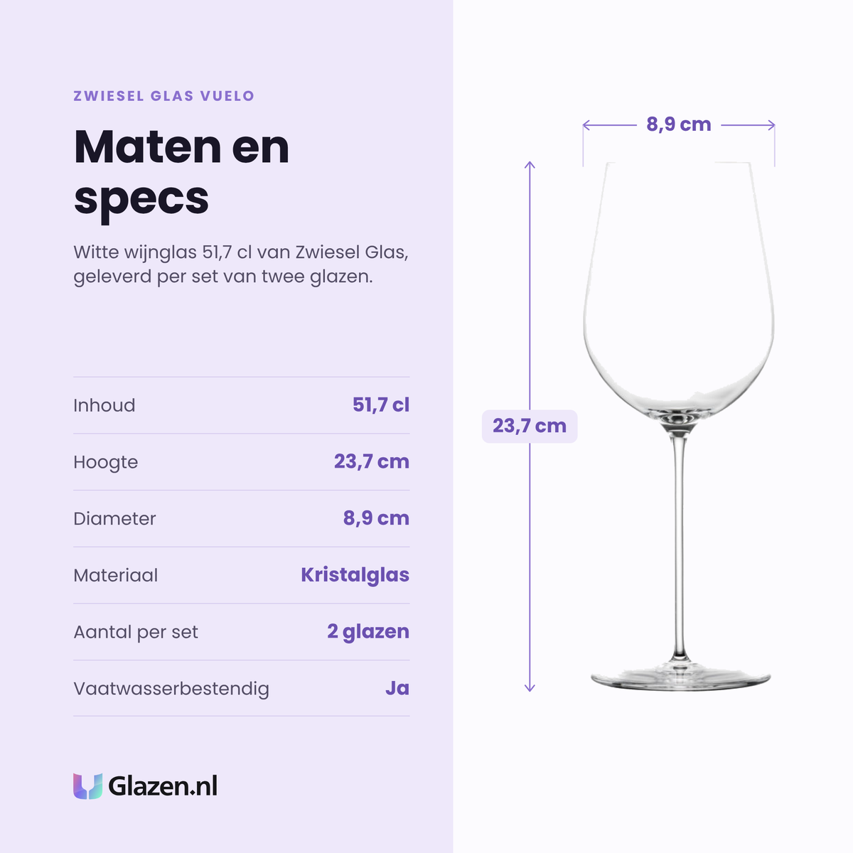 Zwiesel Glas Vuelo witte wijnglas 51,7 cl specificaties: inhoud 51,7 cl, hoogte 23,7 cm, diameter 8,9 cm, kristalglas, set van 2